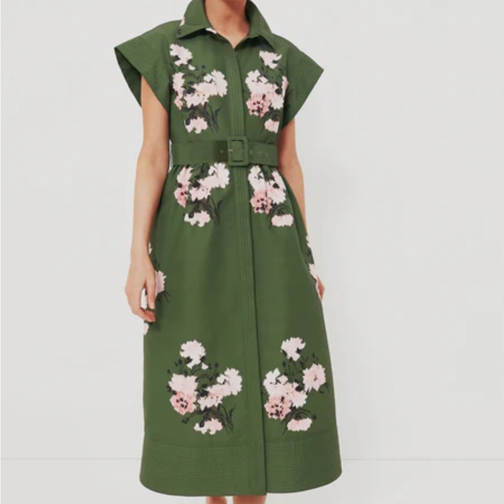Tuckernuck Olive and Pressed Powder Floral Chloe Dress